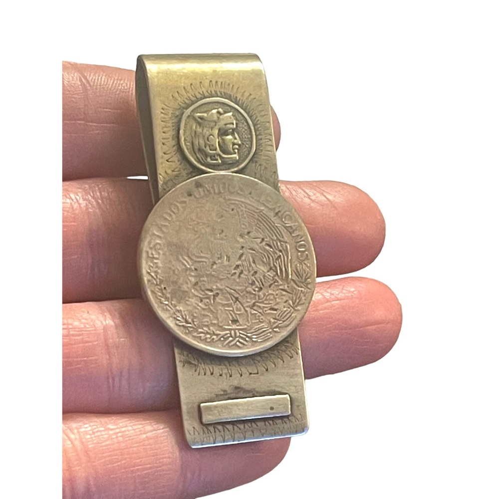 Vintage 1960s Mexico Alpaca coin symbol Money clip